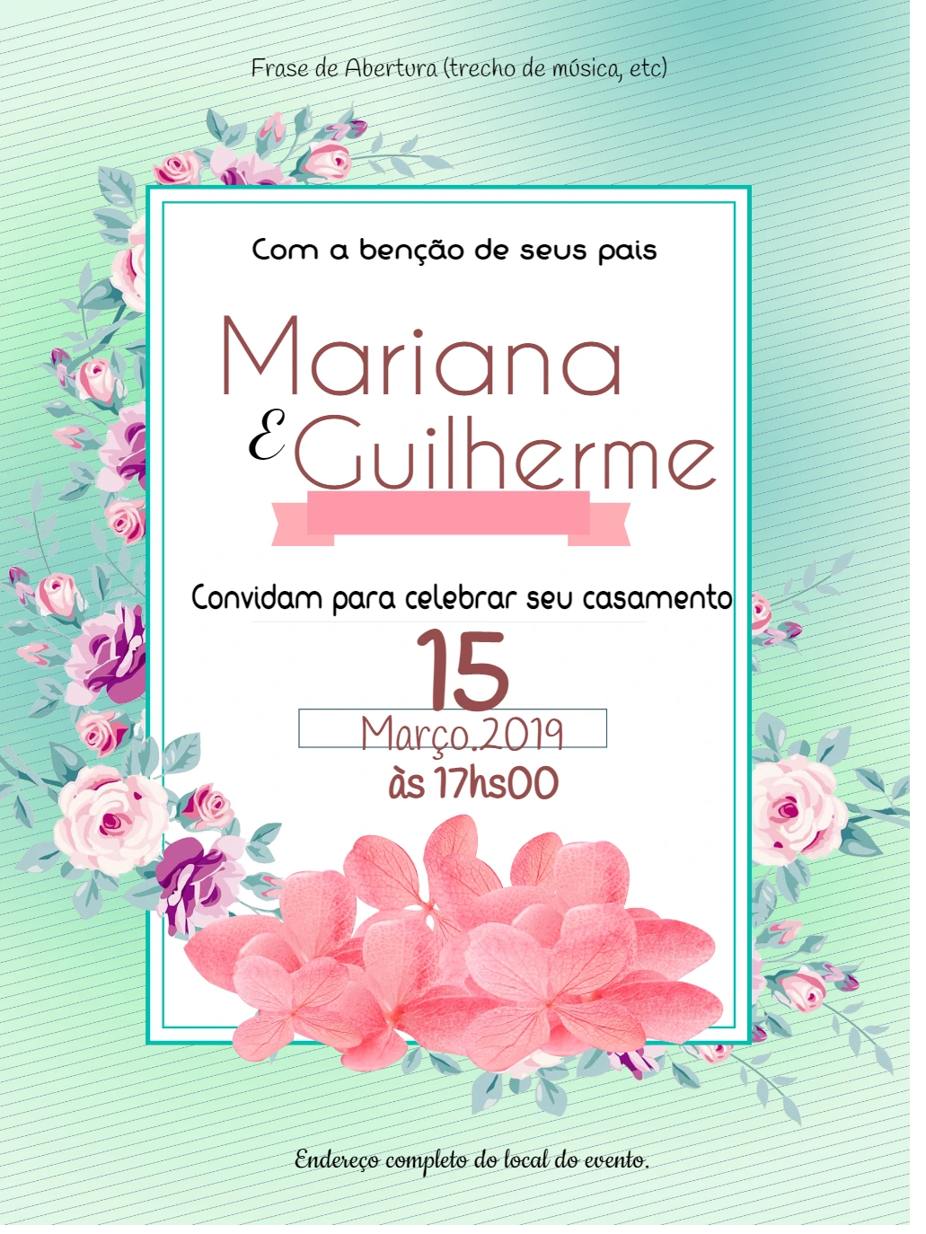 Convite de Casamento Floral Romântico para Editar Online