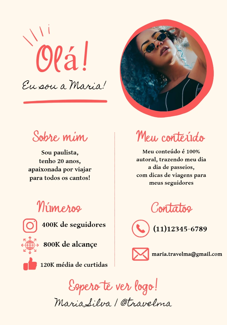 Mídia Kit para Influencer com Foto para Editar Online