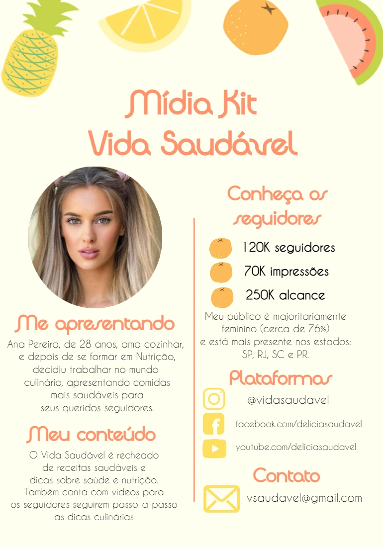 Mídia Kit Influencer com Tema Saudável para Editar Online