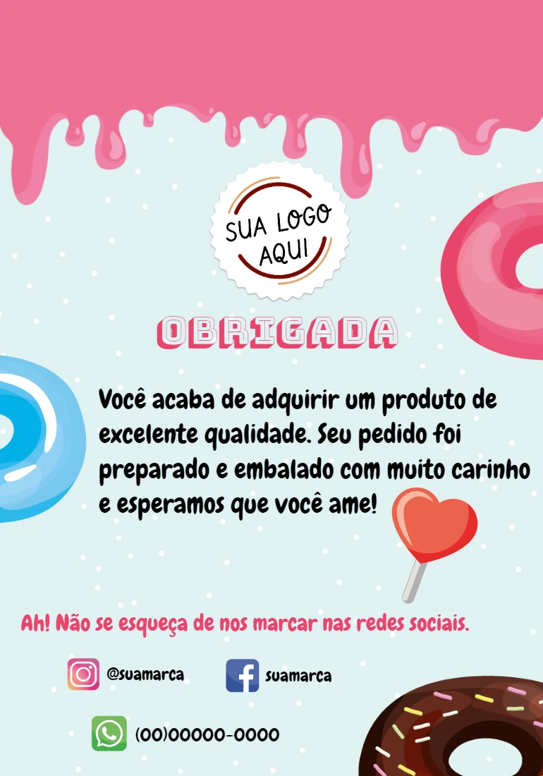 Cartão de Agradecimento Editável com Tema Doces e Donuts