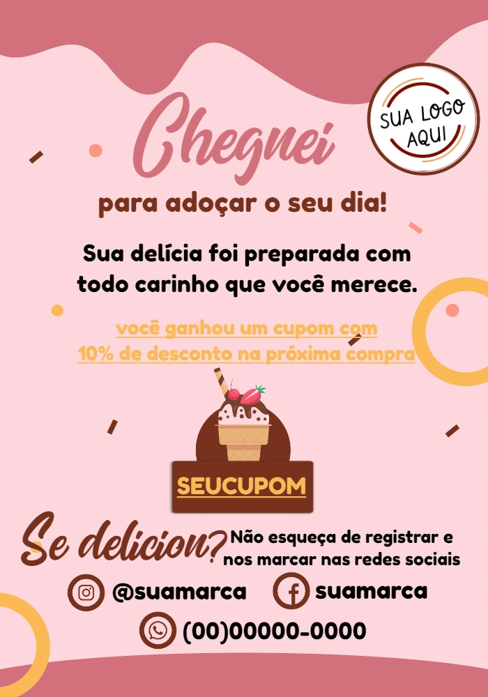 Cartão de Agradecimento Doceria com Cupom para Editar Online