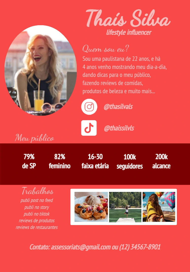 Mídia Kit Influencer com Foto para Editar Online