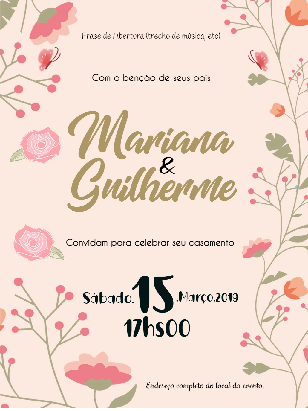 Convite de Casamento Floral Delicado para Editar Online