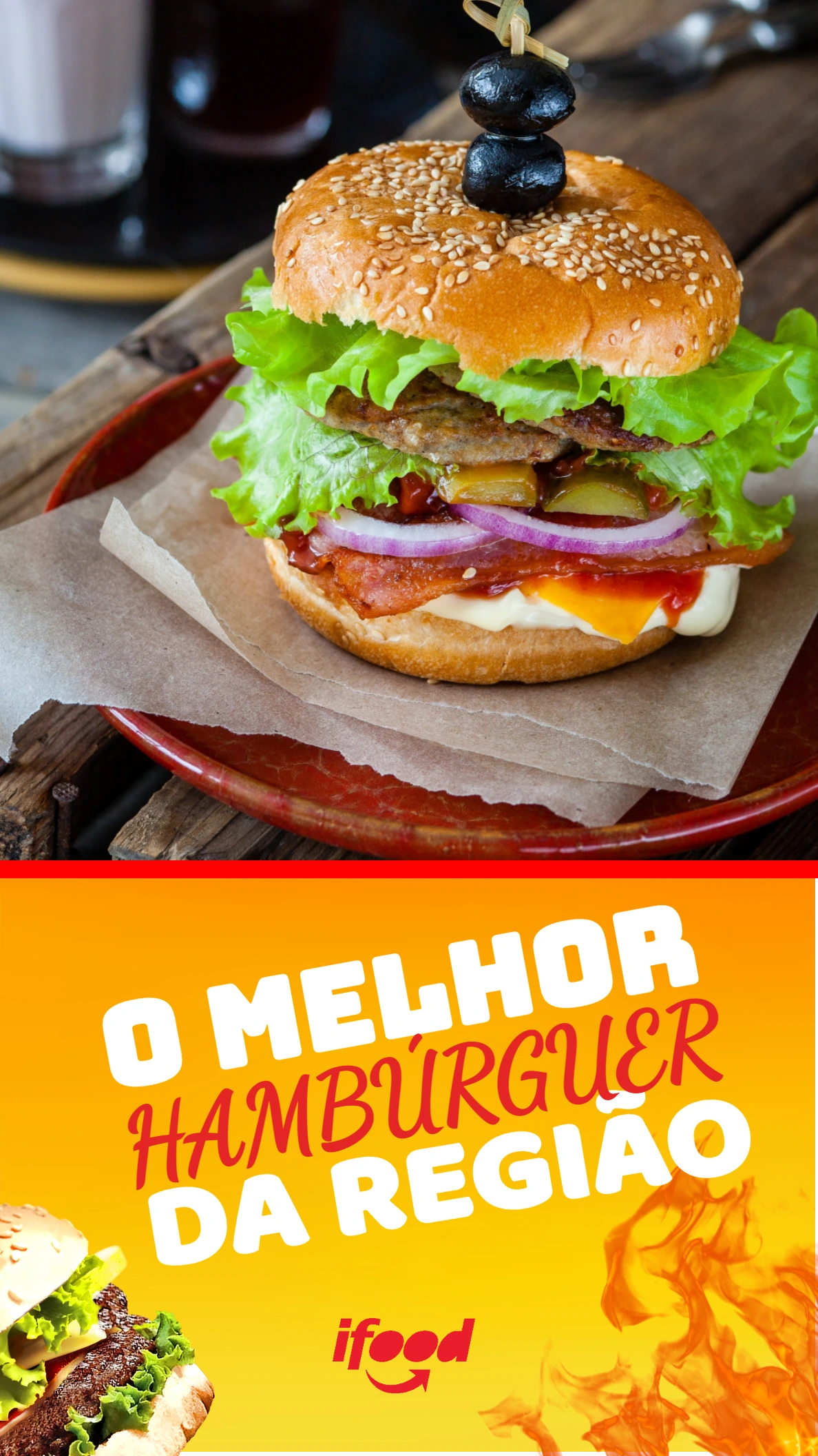Post para Hamburgueria com Foto de Lanche para Editar Online