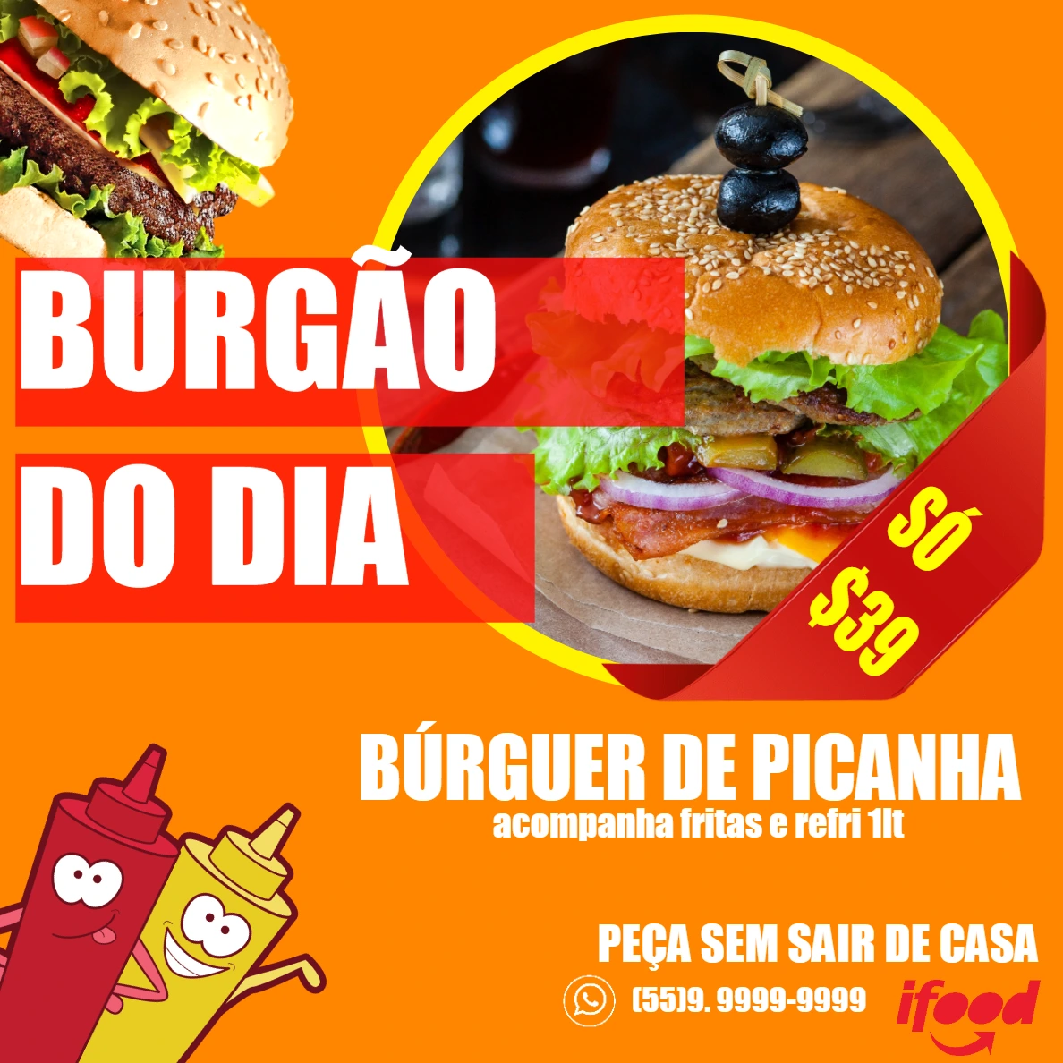 Flyer de Hamburgueria com Promoção de Hambúrguer para Editar