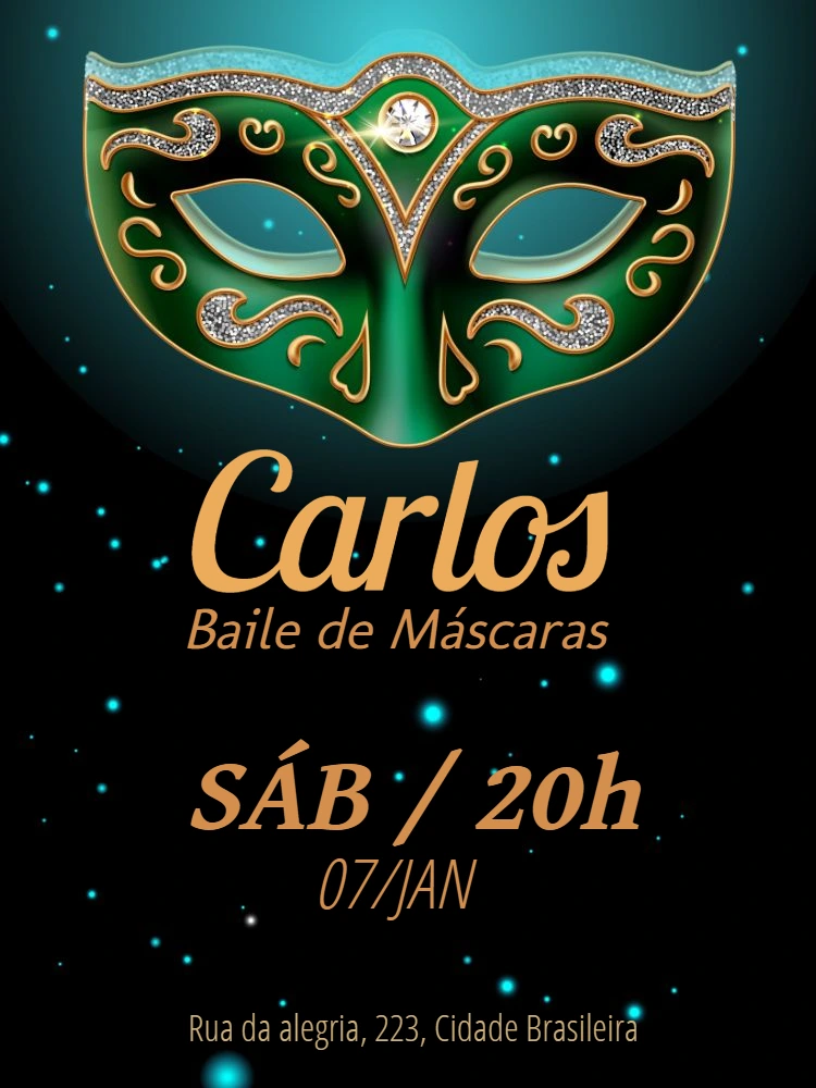Convite de Aniversário Baile de Máscaras para Editar Online