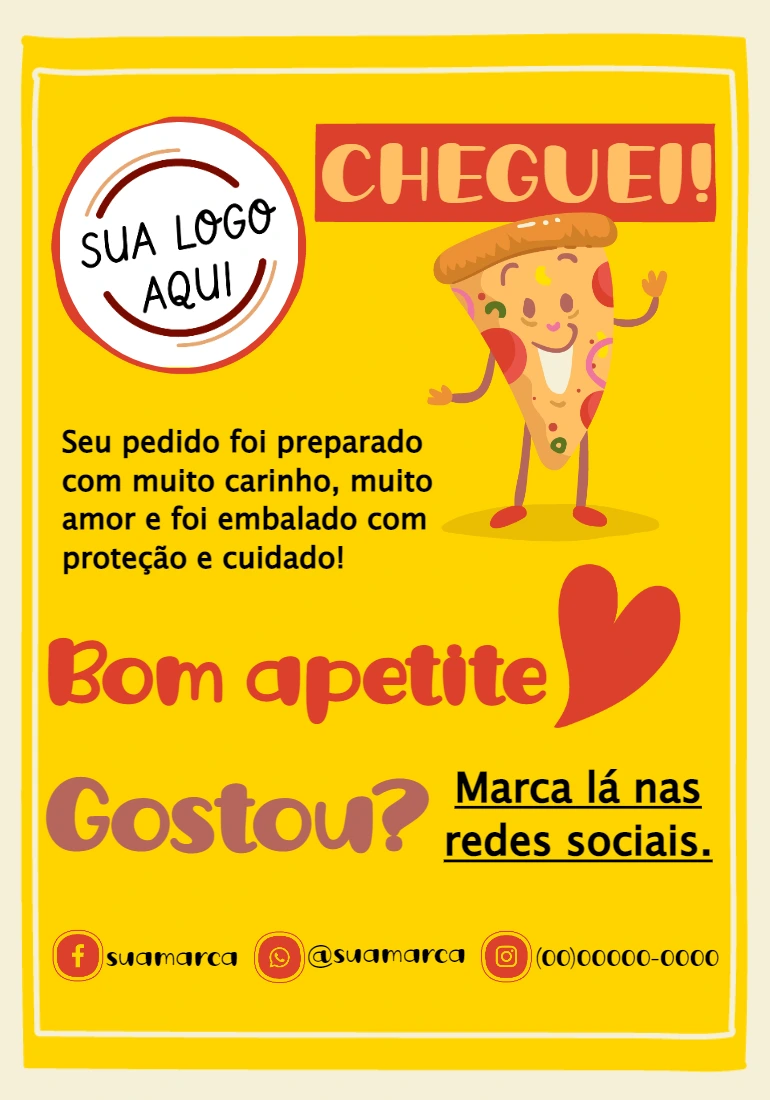 Cartão de Agradecimento Delivery Pizzaria para Editar Online