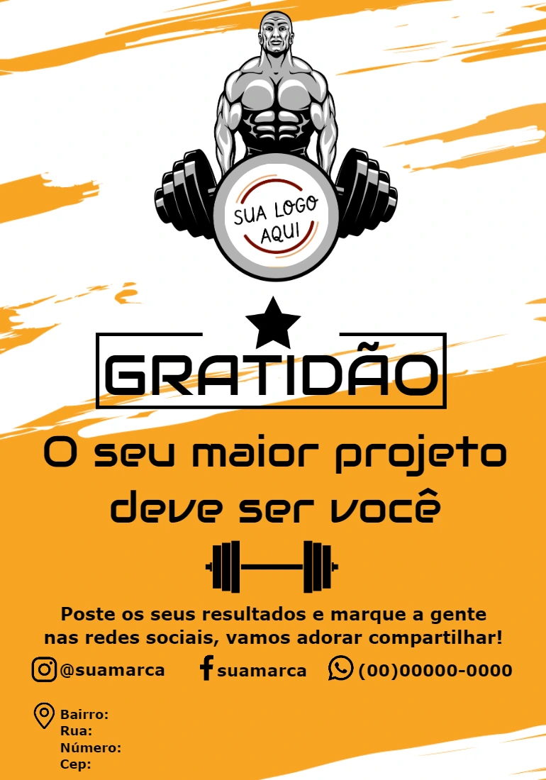 Cartão de Agradecimento Fitness com Halteres para Editar