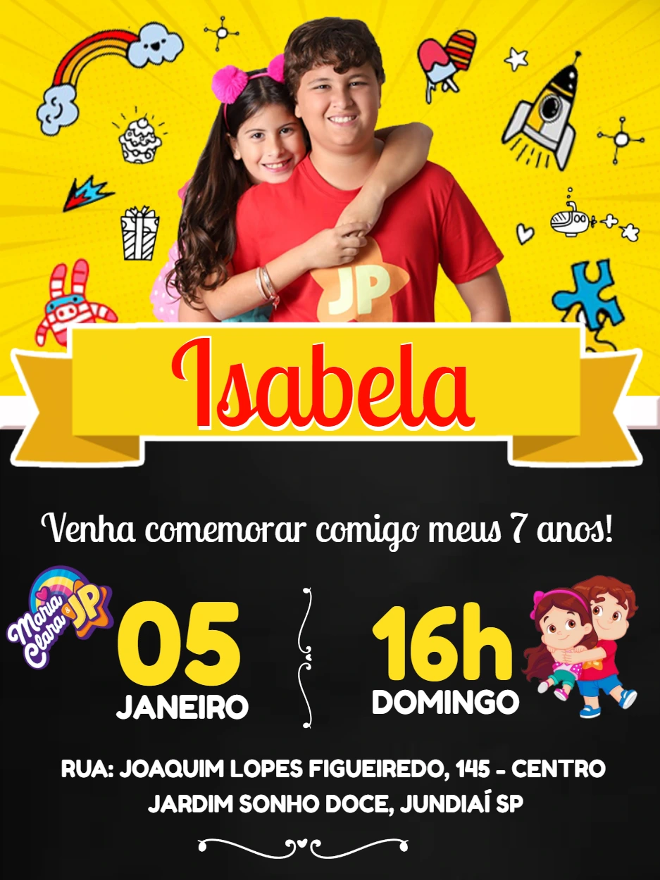 Convite Aniversário Maria Clara e JP para Editar Online