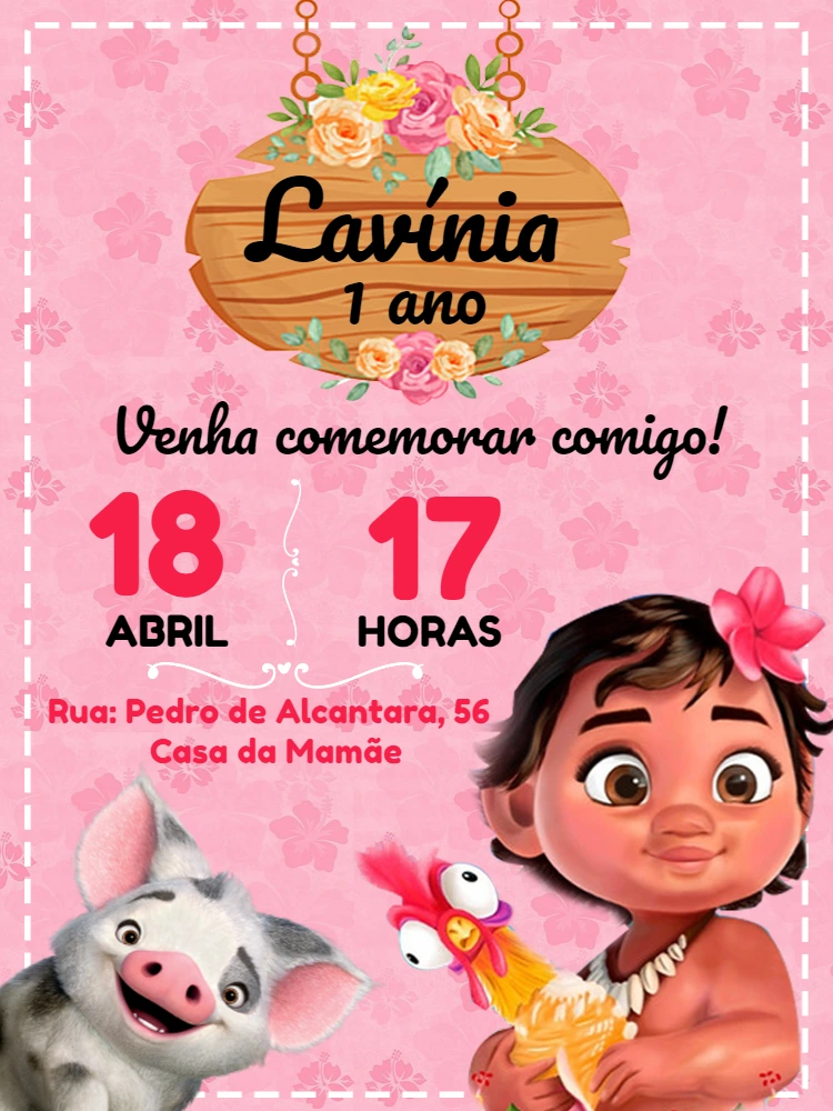 Convite de Aniversário Moana Baby para Editar Online