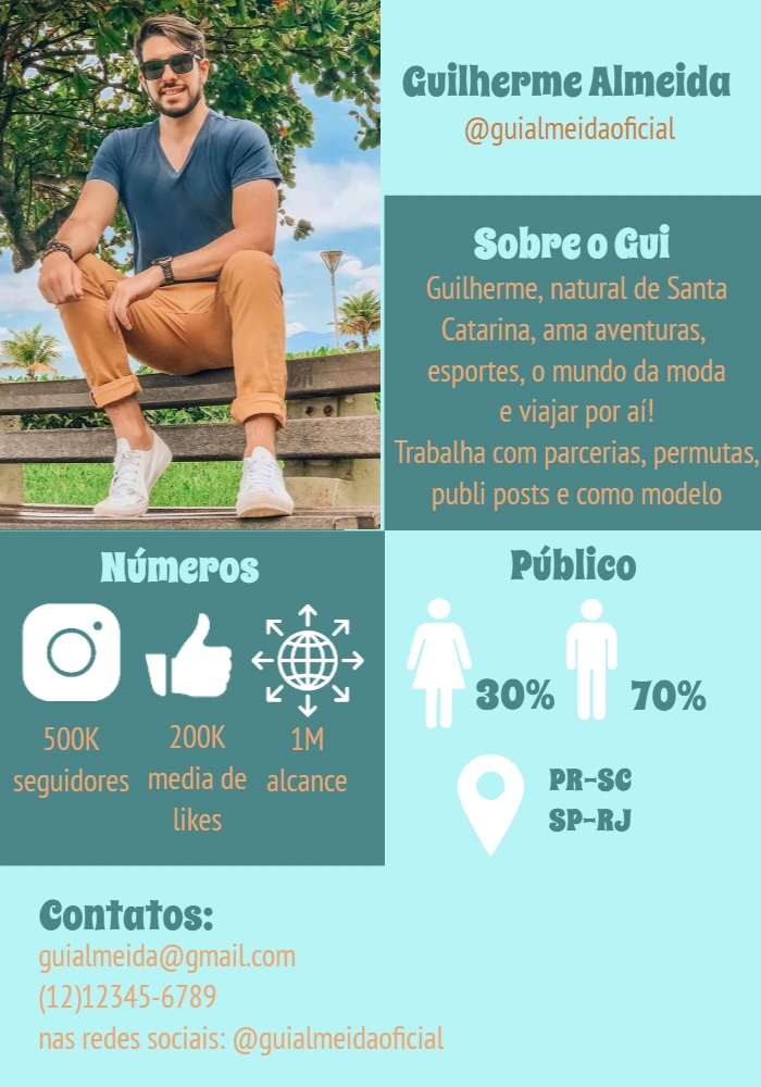 Mídia Kit Influencer com Foto para Editar Online