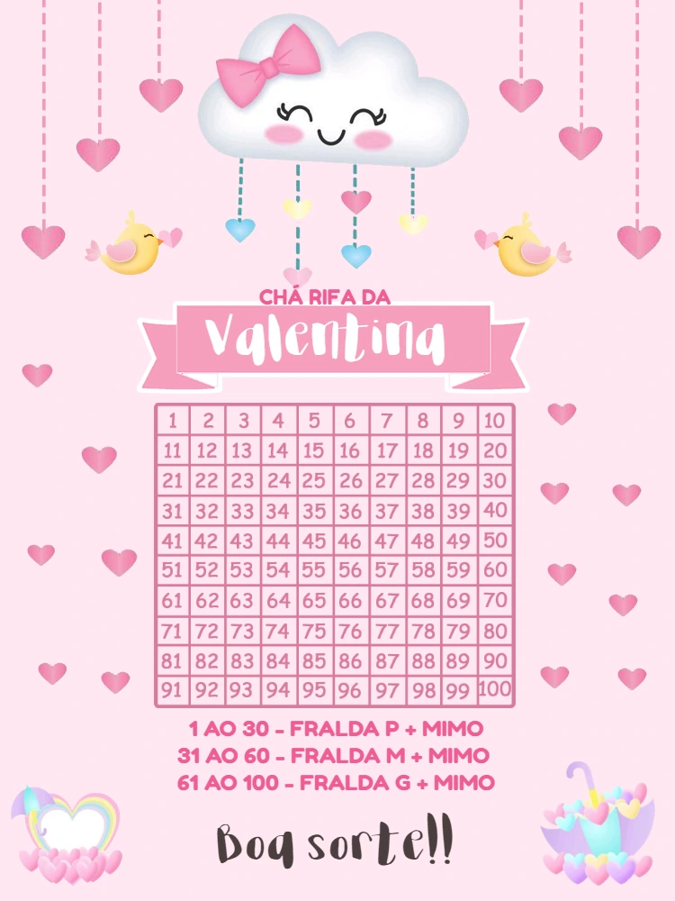 Chá Rifa Chuva de Amor com Nuvem Fofa para Editar Online