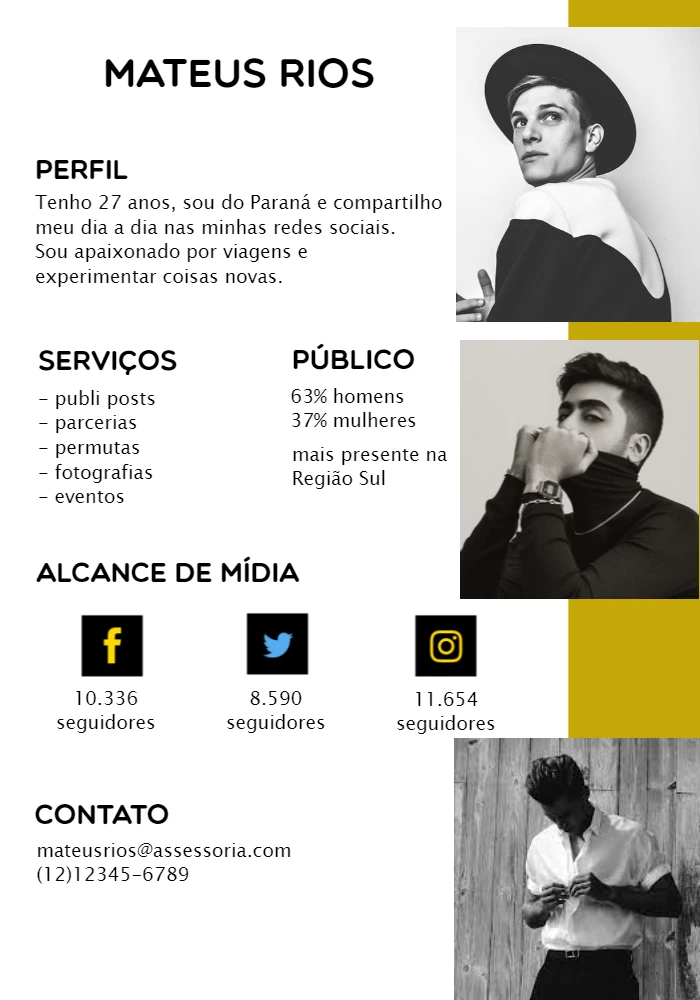 Mídia Kit de Influenciador com Foto para Editar Online