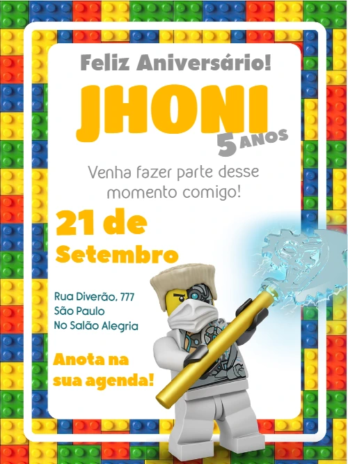 Convite de Aniversário Lego Ninjago para Editar e Imprimir