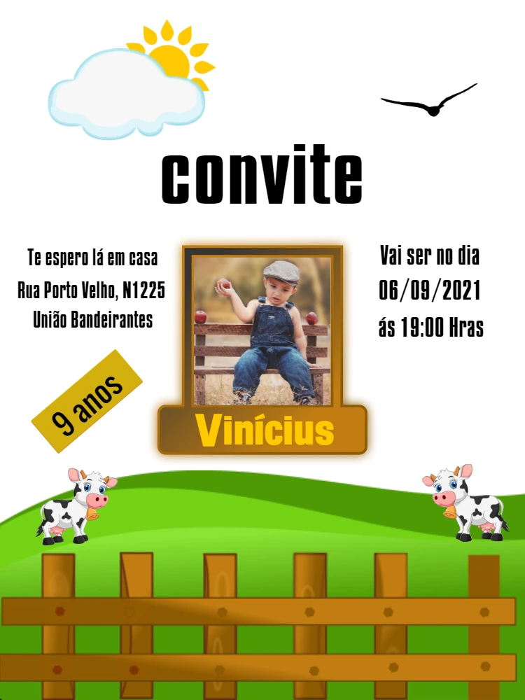 Convite de Aniversário Fazendinha com Foto para Editar Online