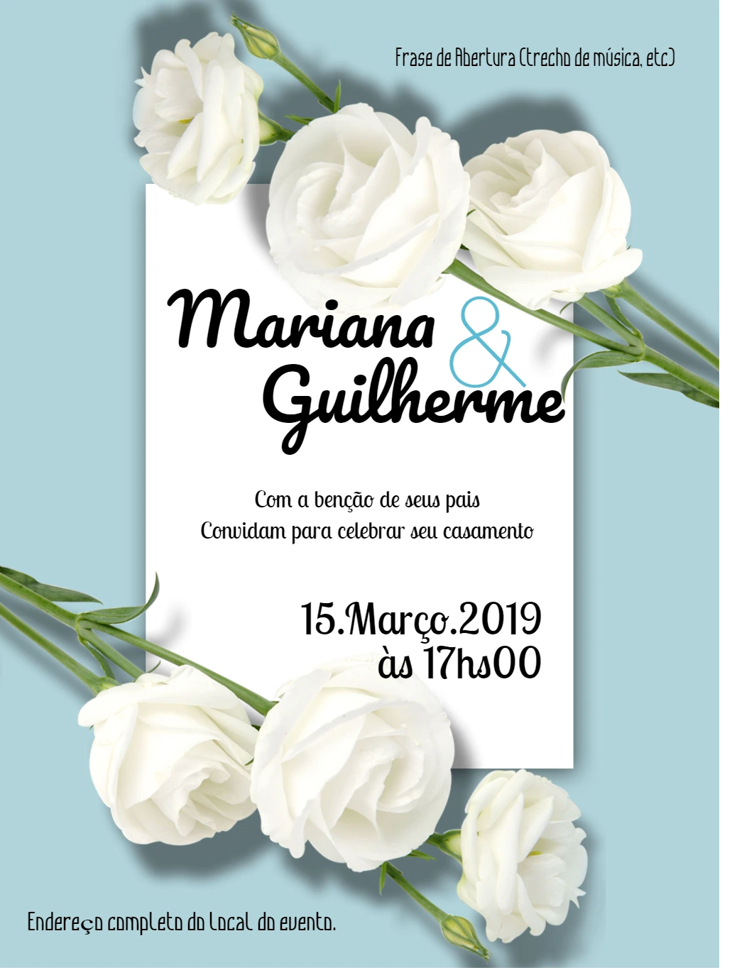 Convite de Casamento Floral com Rosas Brancas para Editar Online