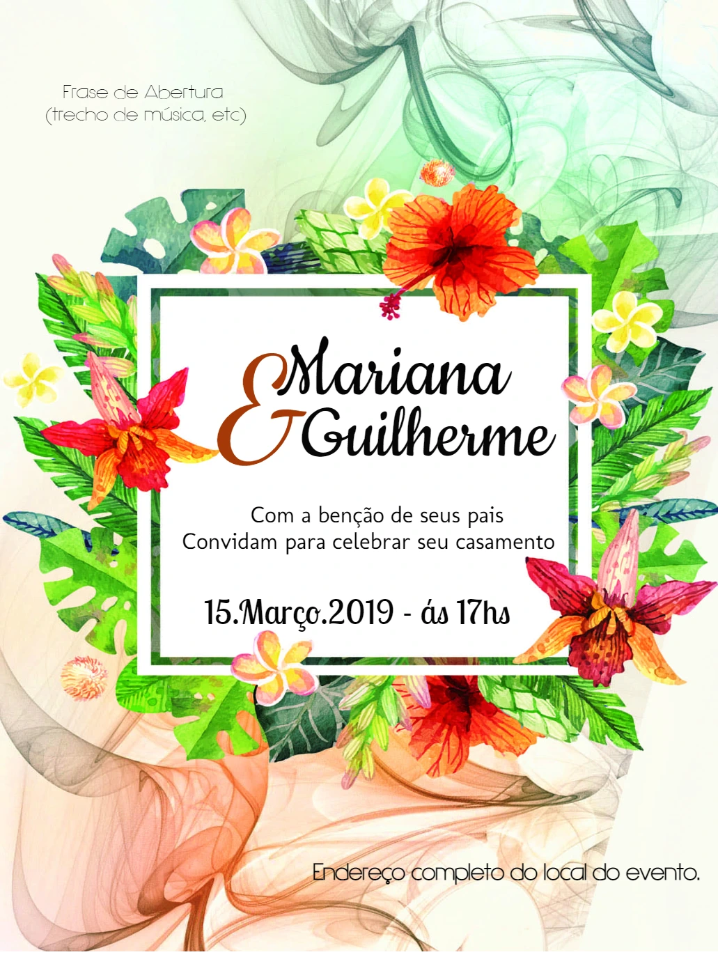 Convite de Casamento Floral Tropical para Editar Online