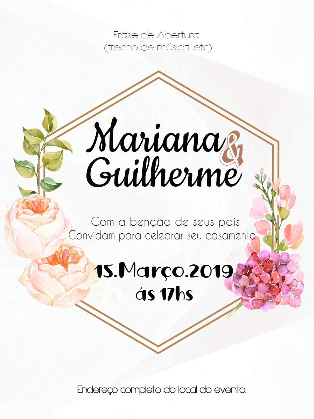 Convite de Casamento Floral Geométrico para Editar Online