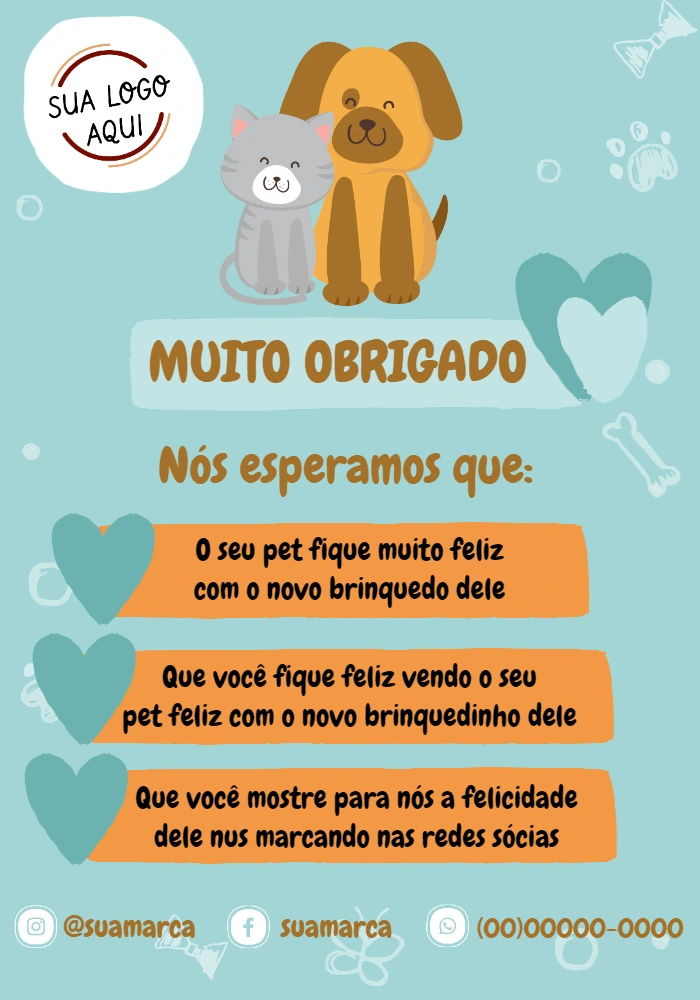 Cartão de Agradecimento Pet Shop Fofo com Cão e Gato Editável