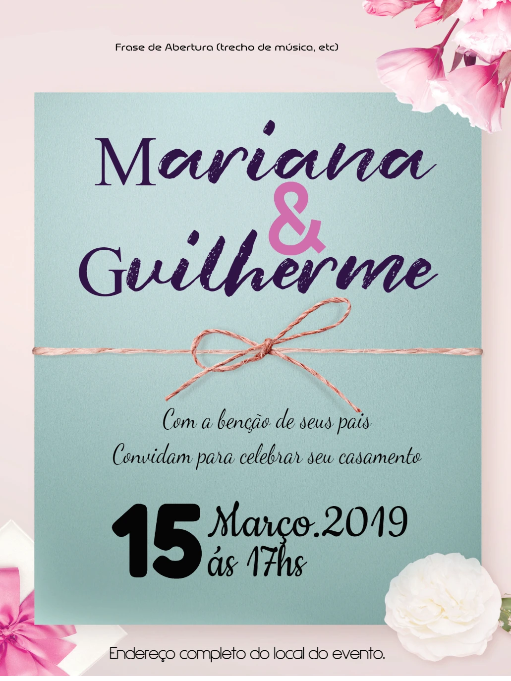 Convite de Casamento Floral Rústico para Editar Online