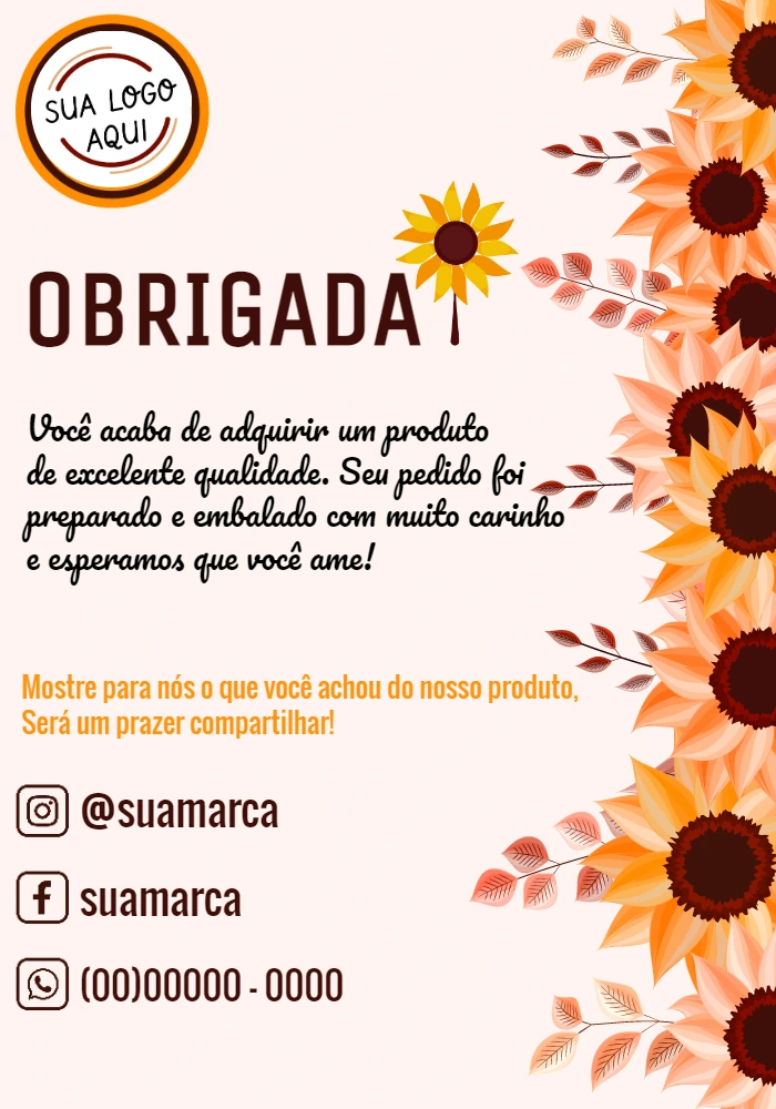 Cartão de Agradecimento Girassol Editável Online