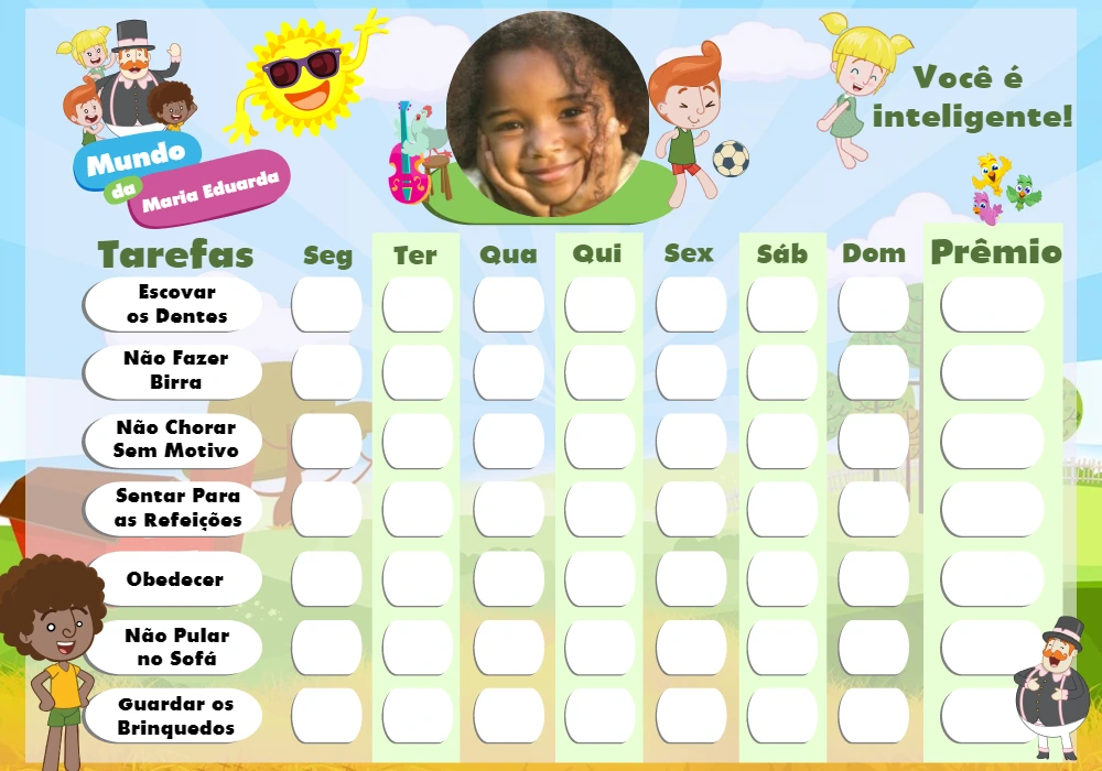 Quadro de Incentivos Mundo Bita com Foto para Editar Online