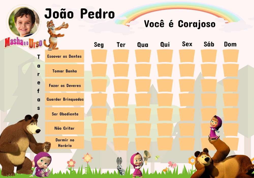Quadro de Incentivos Masha e o Urso para Editar Online