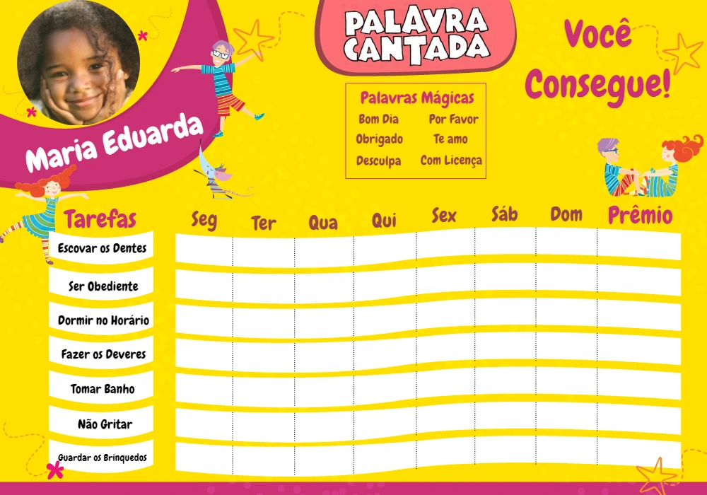 Quadro de Incentivos Palavra Cantada para Editar e Imprimir