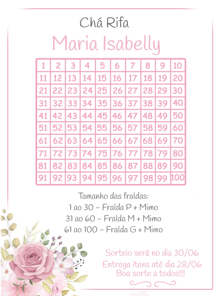 Convite Chá Rifa Floral com Rosas para Editar Online