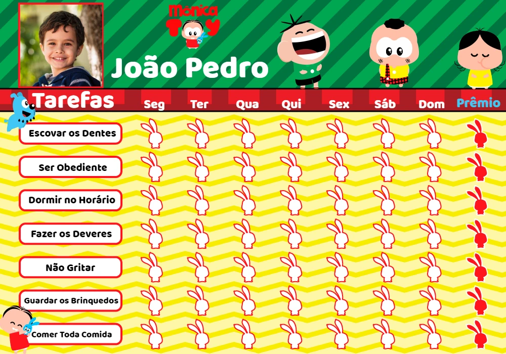 Quadro de Incentivos Turma da Mônica Toy para Editar Online