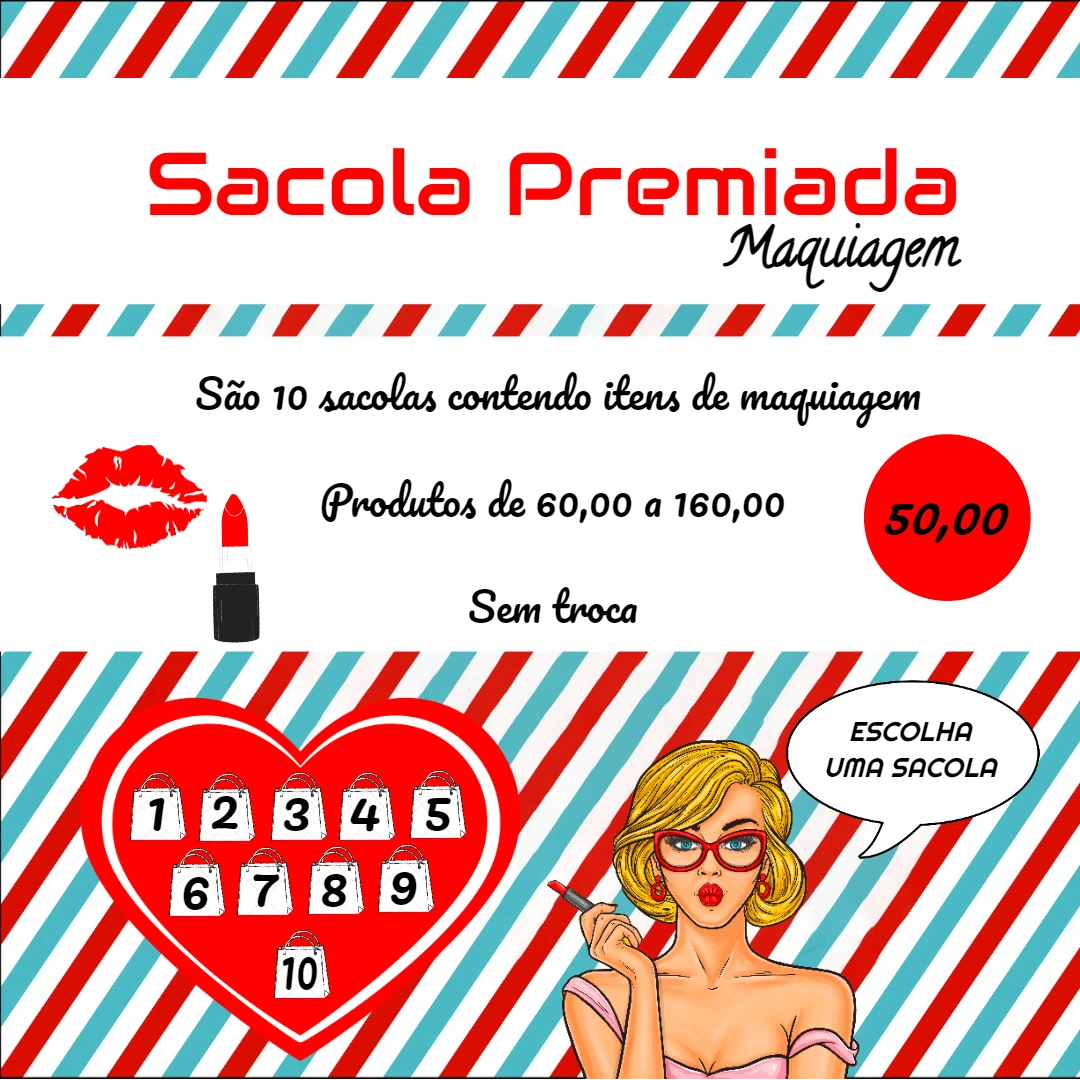 Arte Editável Sacola Premiada Maquiagem para Divulgar Online