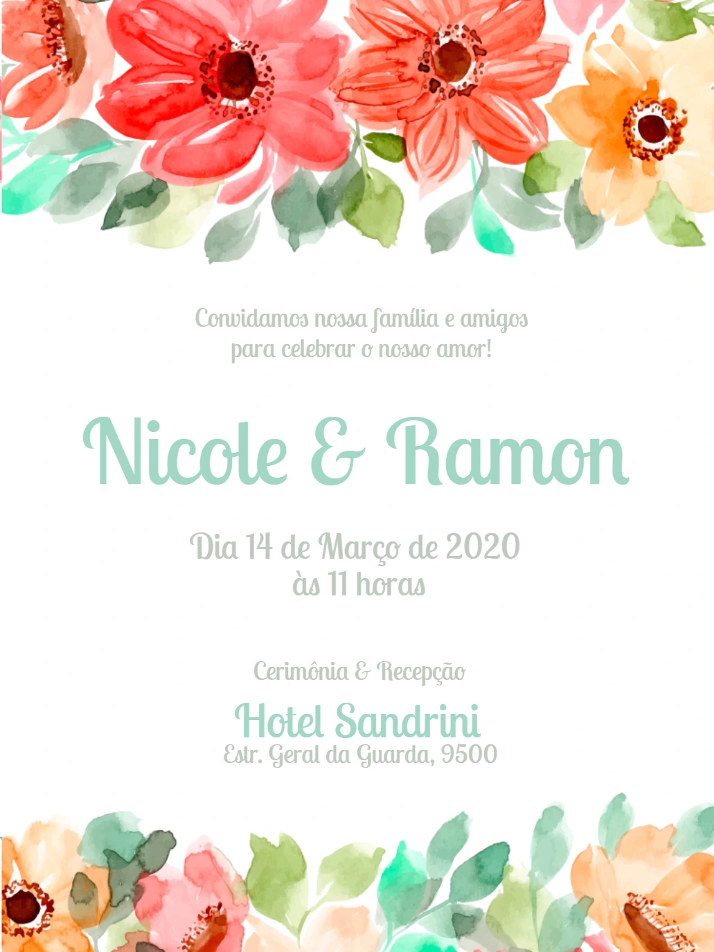 Convite de Casamento Floral Aquarela para Editar Online