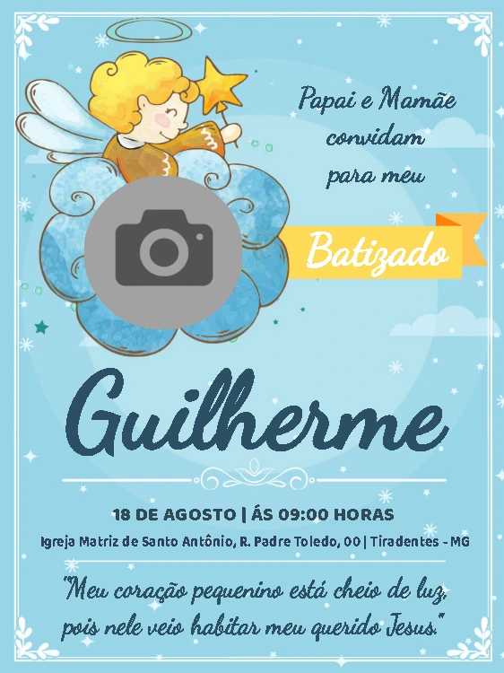 Convite de Batizado Anjinho com Foto para Editar Online