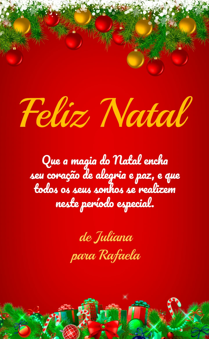Cartão de Natal com Enfeites Vermelhos para Editar Online