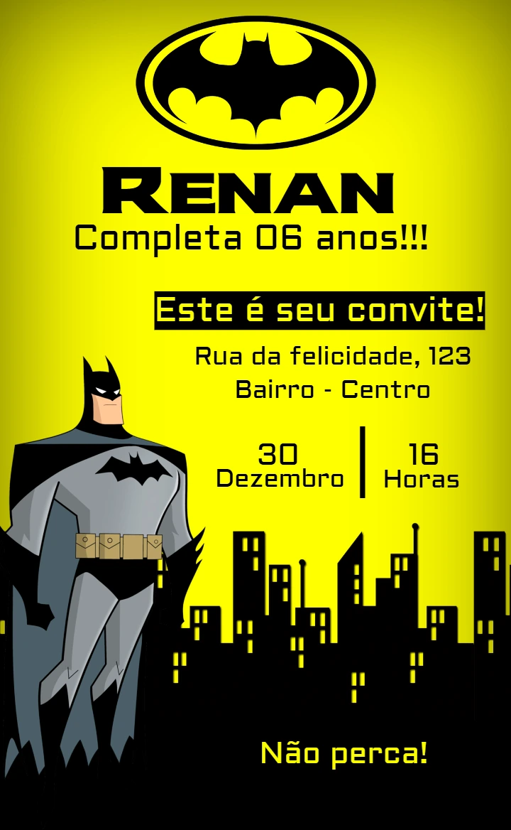 Convite de Aniversário Batman para Editar Online
