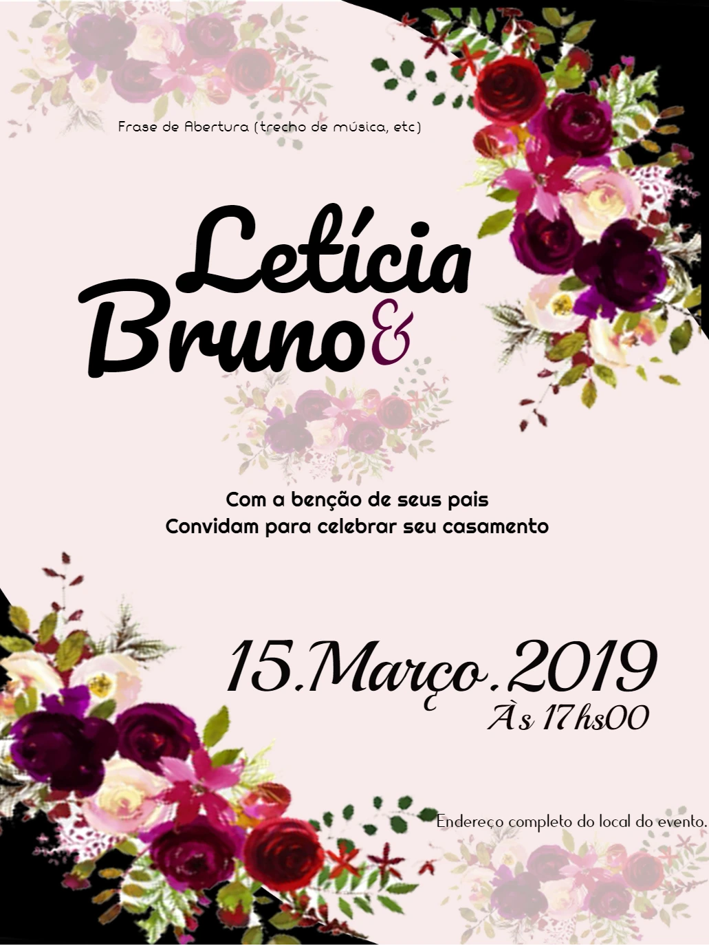 Convite de Casamento Floral Romântico para Editar Online