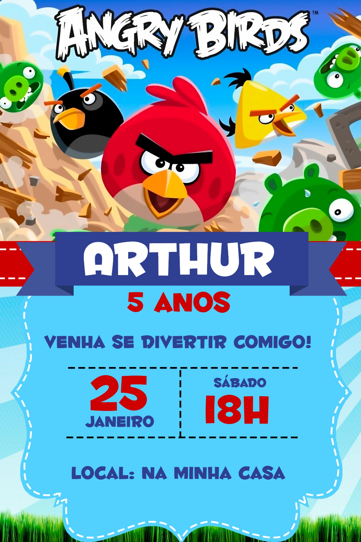 Convite de Aniversário Angry Birds para Editar Online