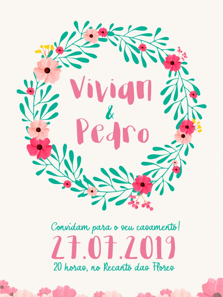Convite de Casamento Floral com Guirlanda para Editar Online