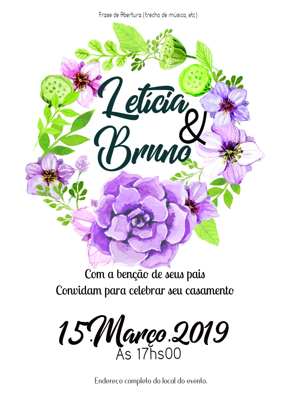 Convite de Casamento Floral com Suculentas para Editar Online