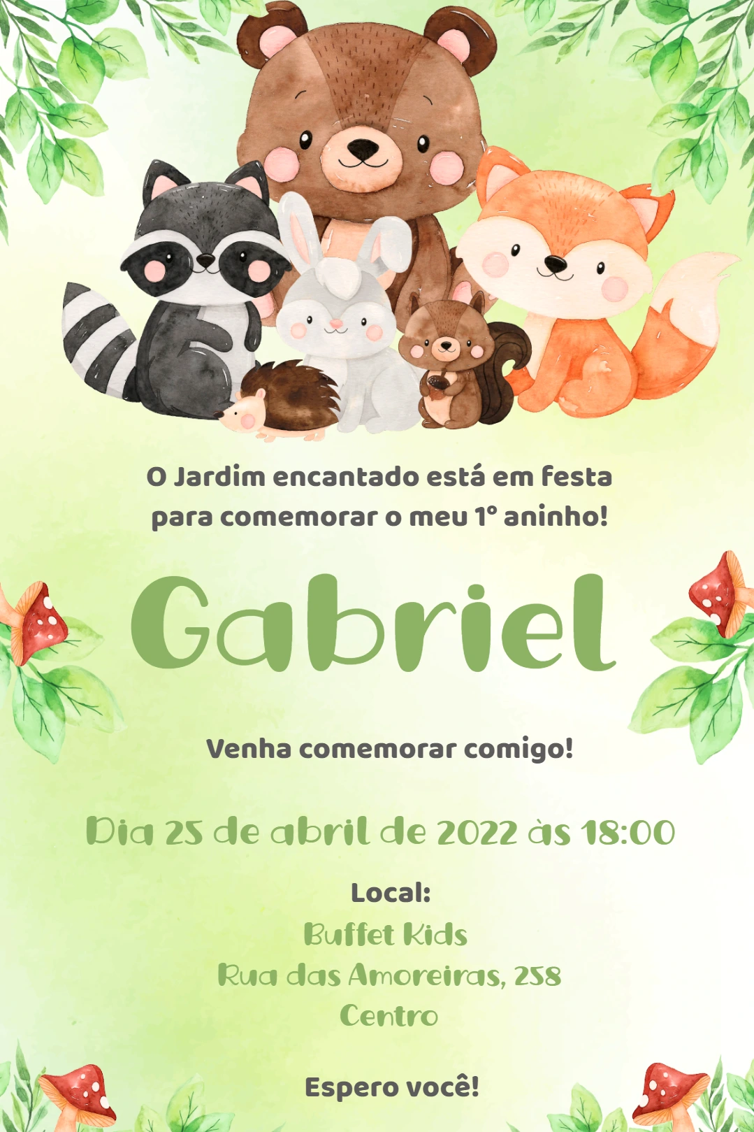 Convite Aniversário Bosque Encantado com Animais para Editar