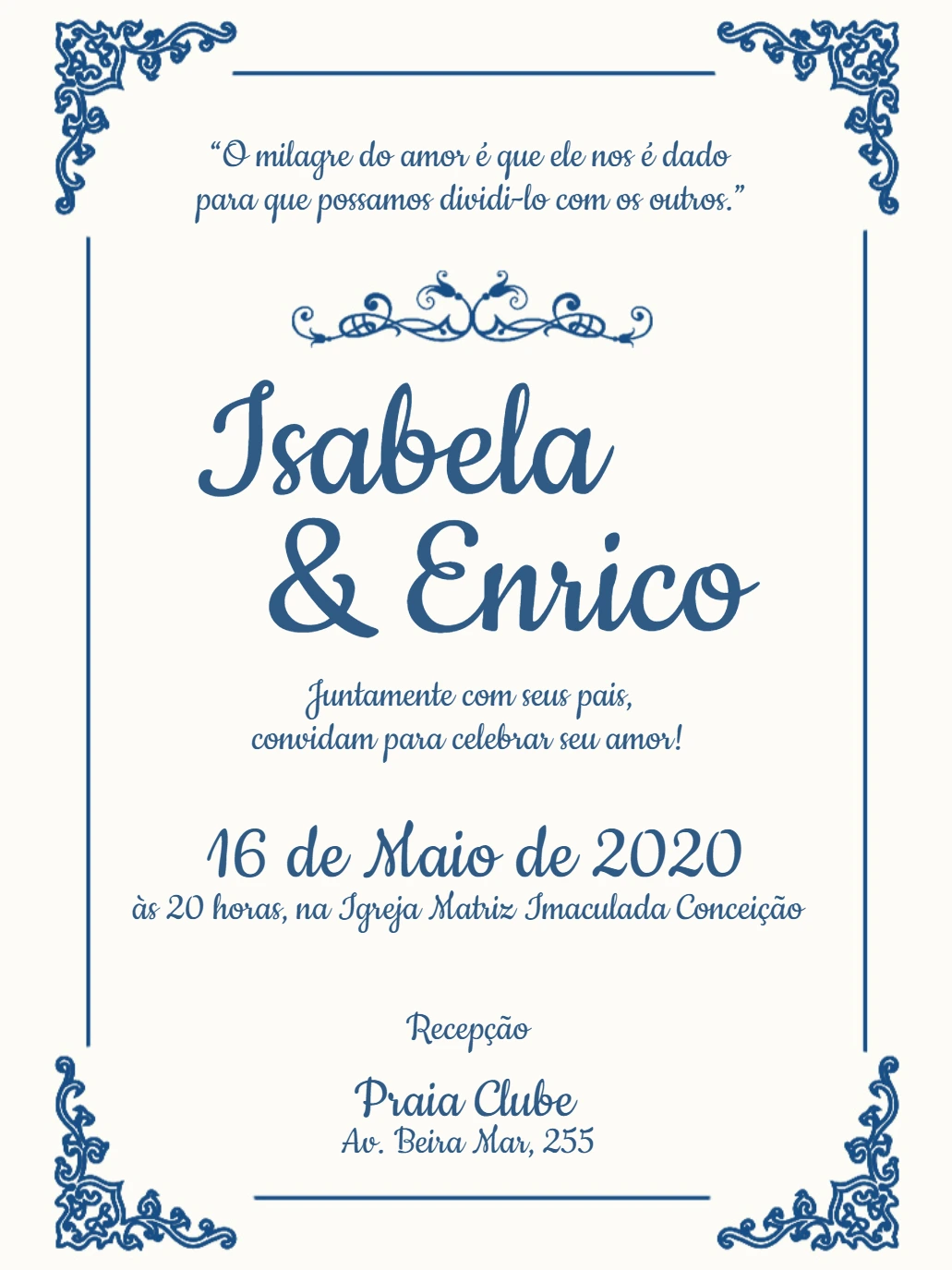 Convite de Casamento Clássico com Arabescos para Editar