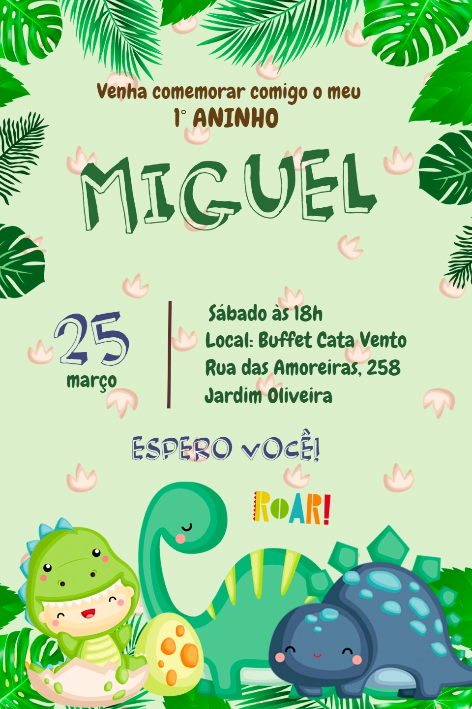 Convite Aniversário Dinossauro Baby para Editar Online