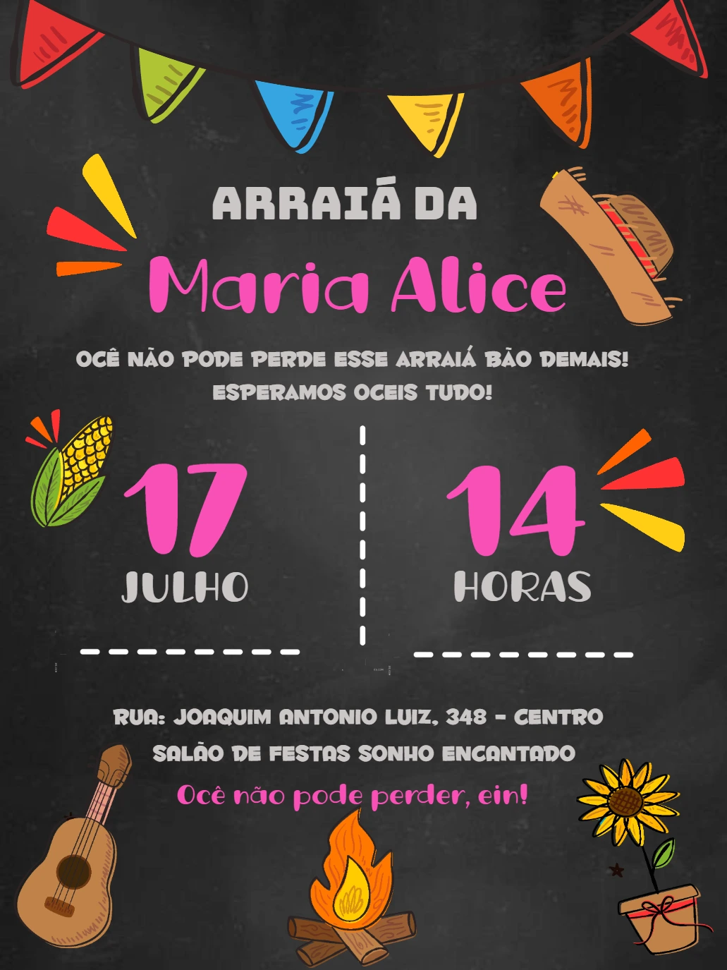 Convite Aniversário Festa Julina Arraiá Editável Online