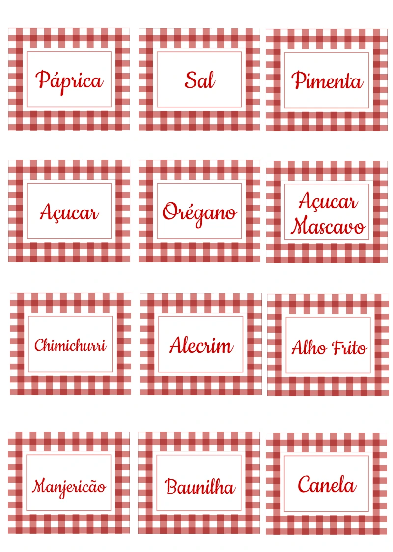 Etiquetas para Temperos Xadrez para Editar e Imprimir