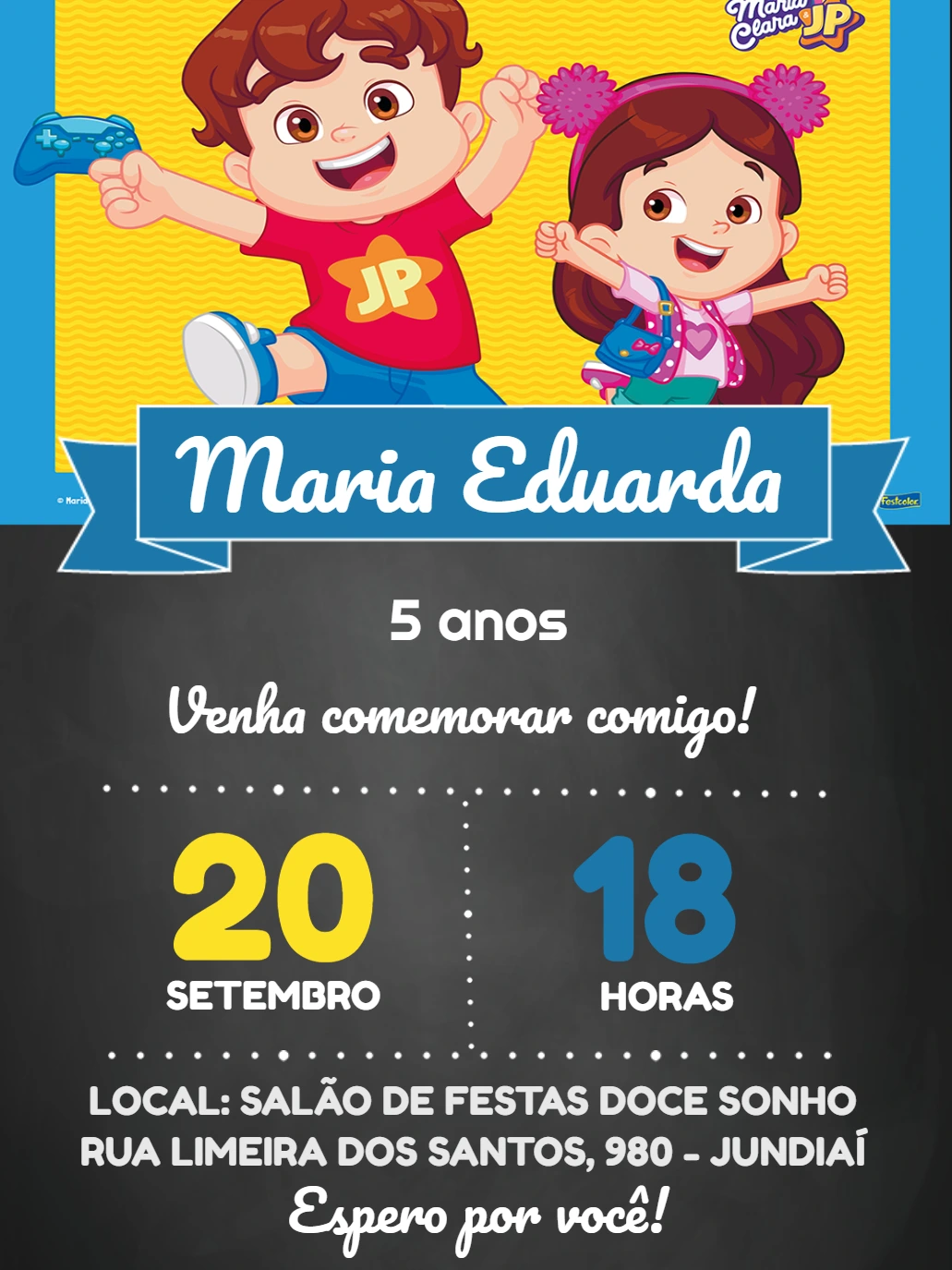 Convite de Aniversário Maria Clara e JP para Editar Online
