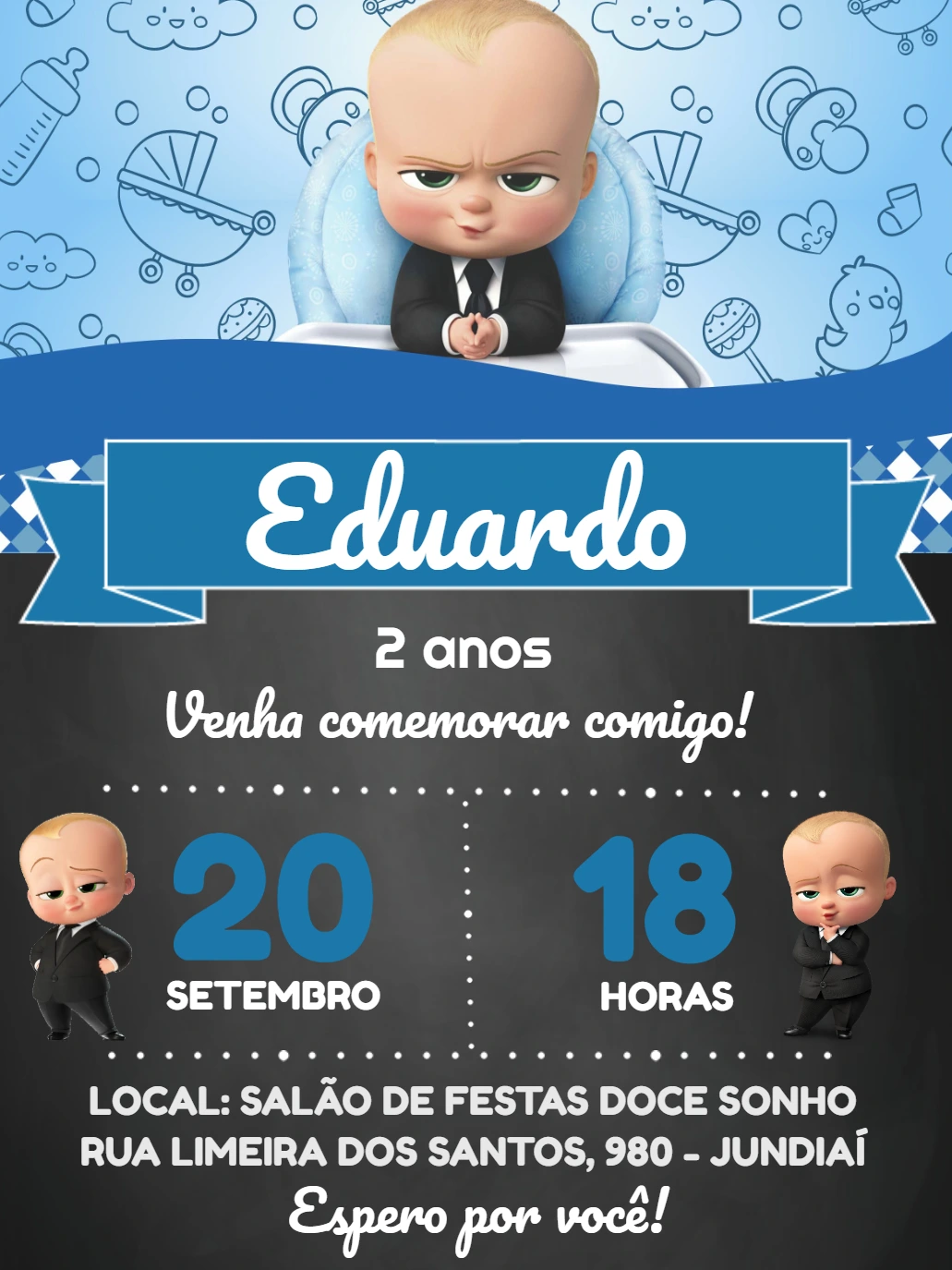 Convite de Aniversário Poderoso Chefinho Editável Online