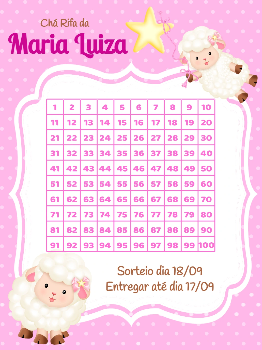 Convite Chá Rifa Ovelhinha Menina para Editar Online