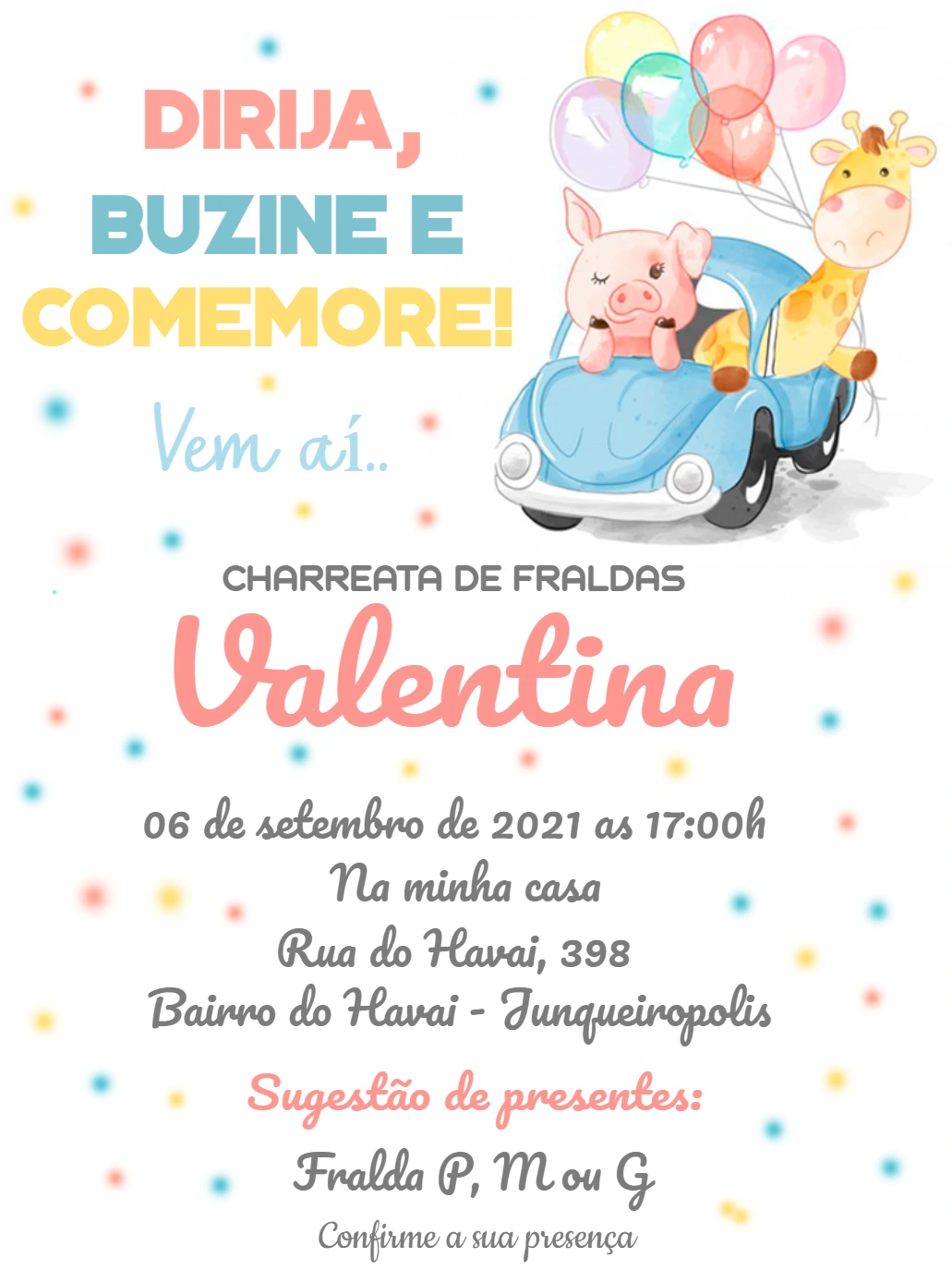 Convite Charreata de Fraldas Safari Rosa para Editar Online