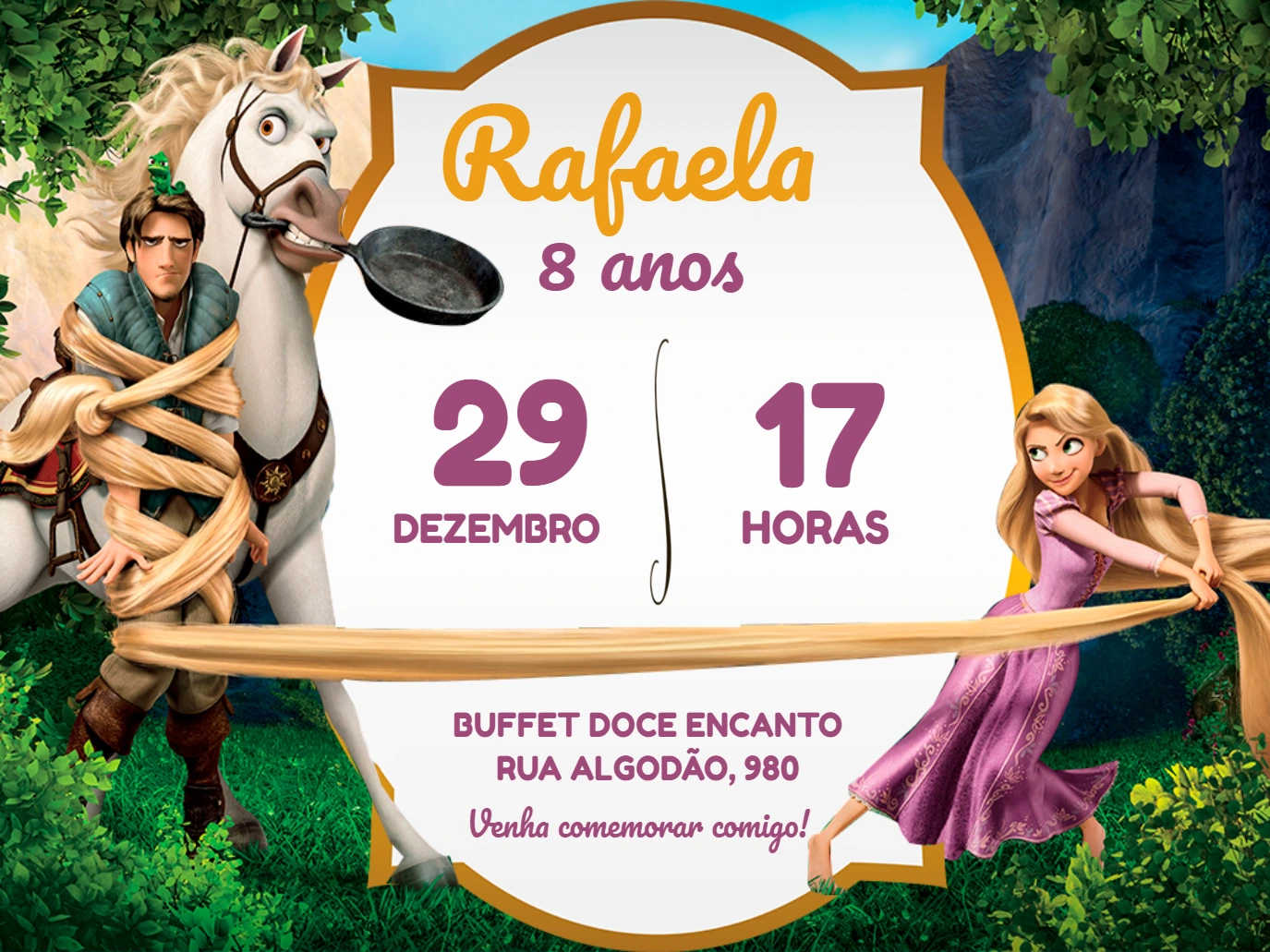 Convite Aniversário Enrolados Rapunzel para Editar Online