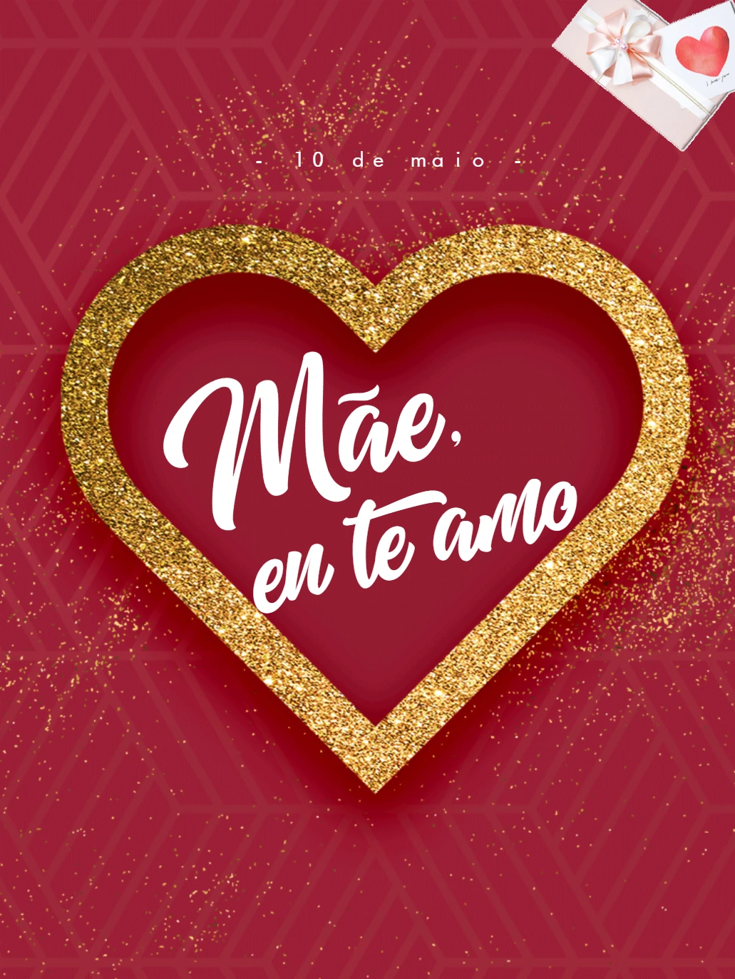 Cartão Dia das Mães Coração Dourado para Editar Online